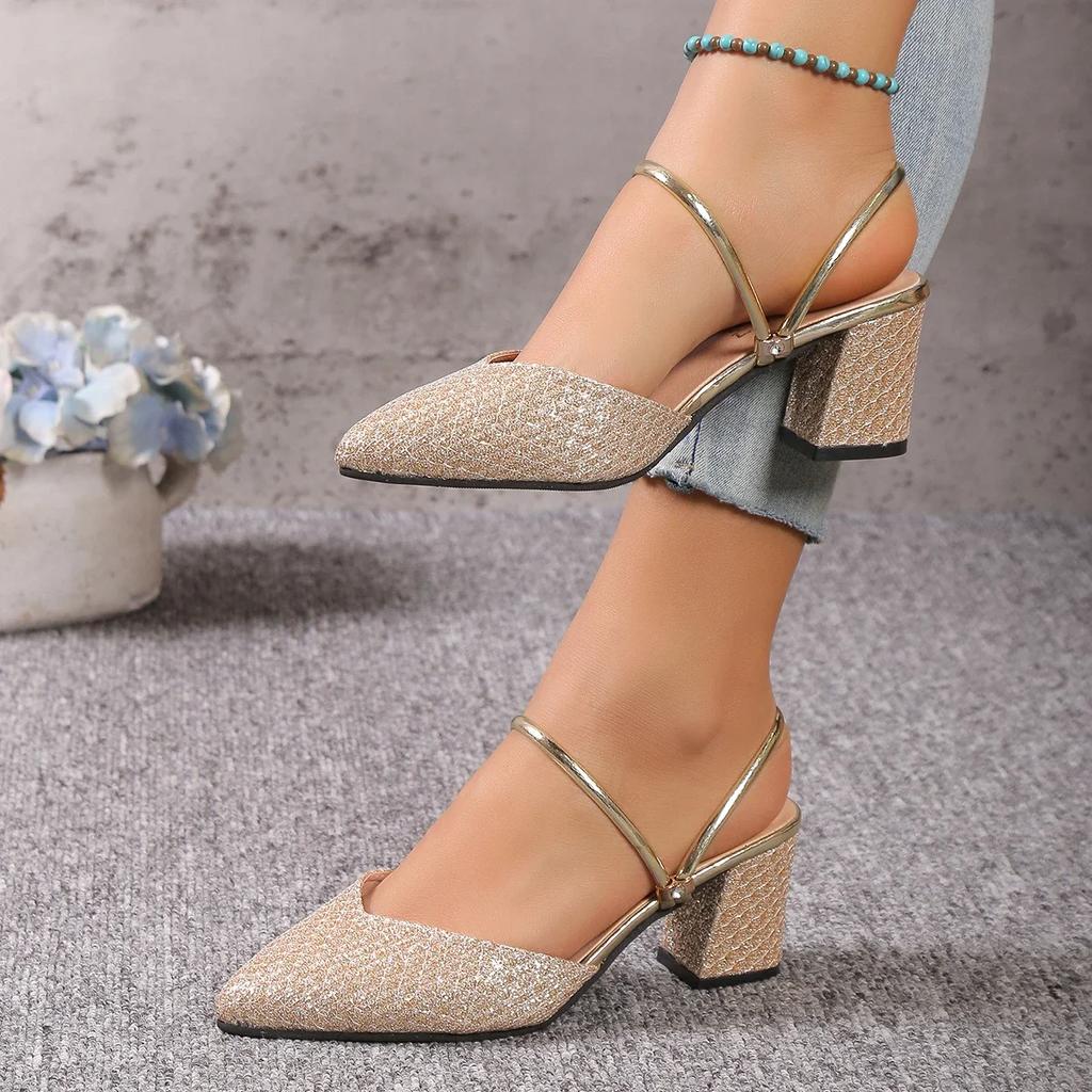 Модные сандалии для женщин Летняя мода Высокие каблуки Неглубокие Женские Повседневные Туфли-лодочки с острым носком для женщин Свадебная вечеринка Сандалии на каблуке