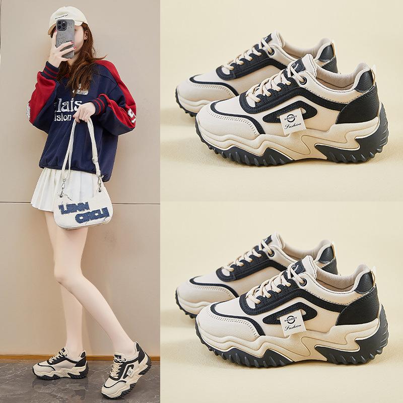 Женские повседневные туфли для папы, кроссовки на толстой платформе, удобные кроссовки для ходьбы со шнуровкой, нескользящие теннисные кроссовки, дышащие спортивные кроссовки для женщин