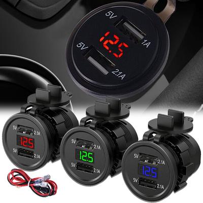 Автомобильное зарядное устройство с двумя USB-портами DC12-24V, мониторинг состояния аккумулятора, цифровой дисплей, зарядное устройство для автомобиля, мотоцикла, гнездо для зарядного устройства с пылезащитным чехлом