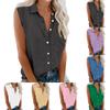 Women's Fashion Summer Hollow Out Shirt Lapel Casual Pocket Button Sleeveless Solid Color Tops
