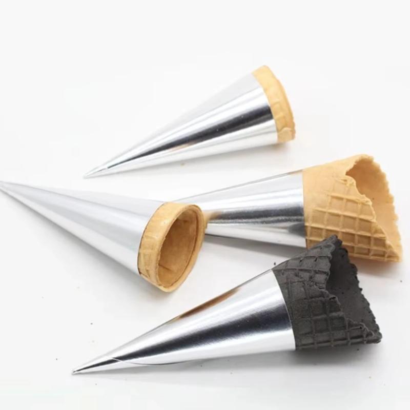 100Pcs Aluminum Foil Paper Disposable Ice Cream Holder Solid Color Anti-Soiling Ice Cream Cone Sleeve Hand-Held Thickened