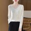 Рубашка женская с чувством дизайна модная белая рубашка весенняя новинка V-образный вырез ретро для внутреннего и наружного ношения топ женский с длинными рукавами