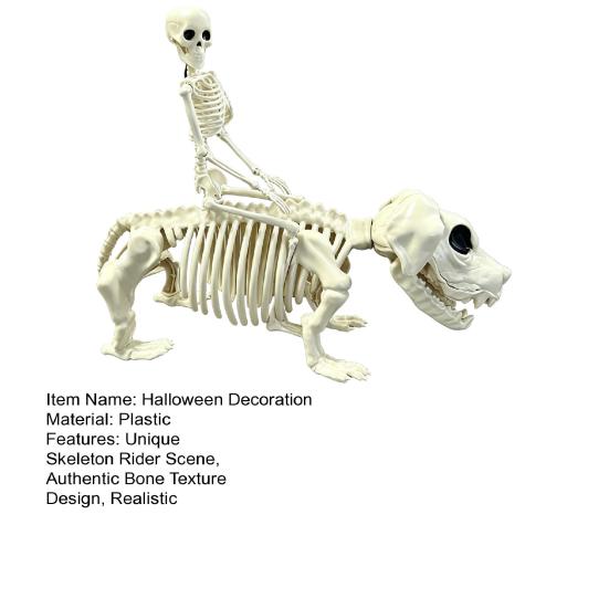 Large Halloween Prop Decoration, Skeleton Riding Dog Statue, 52cm Bone Figure for Unique Yard Display, Spooky Child Hound Decor Haunted House