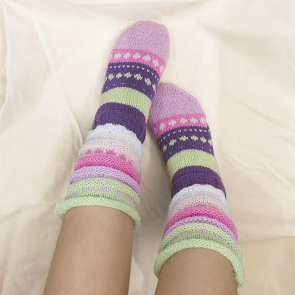 Autumn and Winter Colorful Patchwork Knitted Floor Socks, Warm Fashionable Comfortable Breathable Mid-calf Socks, Women's Socks with Stockings