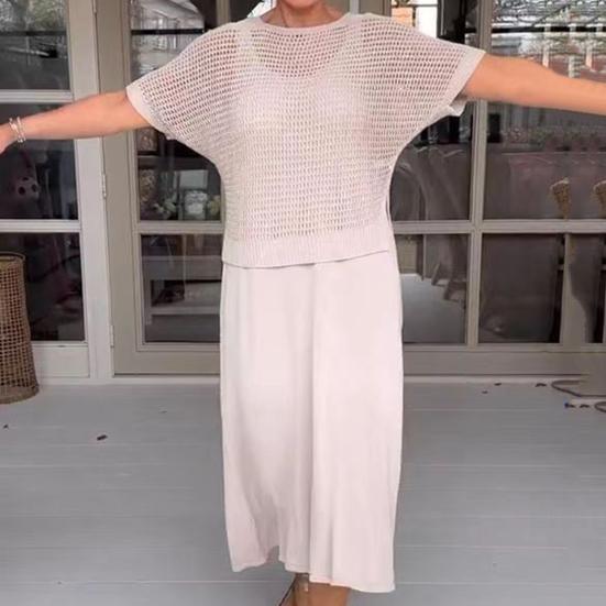 Женский комплект из 2 шт./компл., вязаный топ с коротким рукавом и круглым вырезом, топ с V-образным вырезом