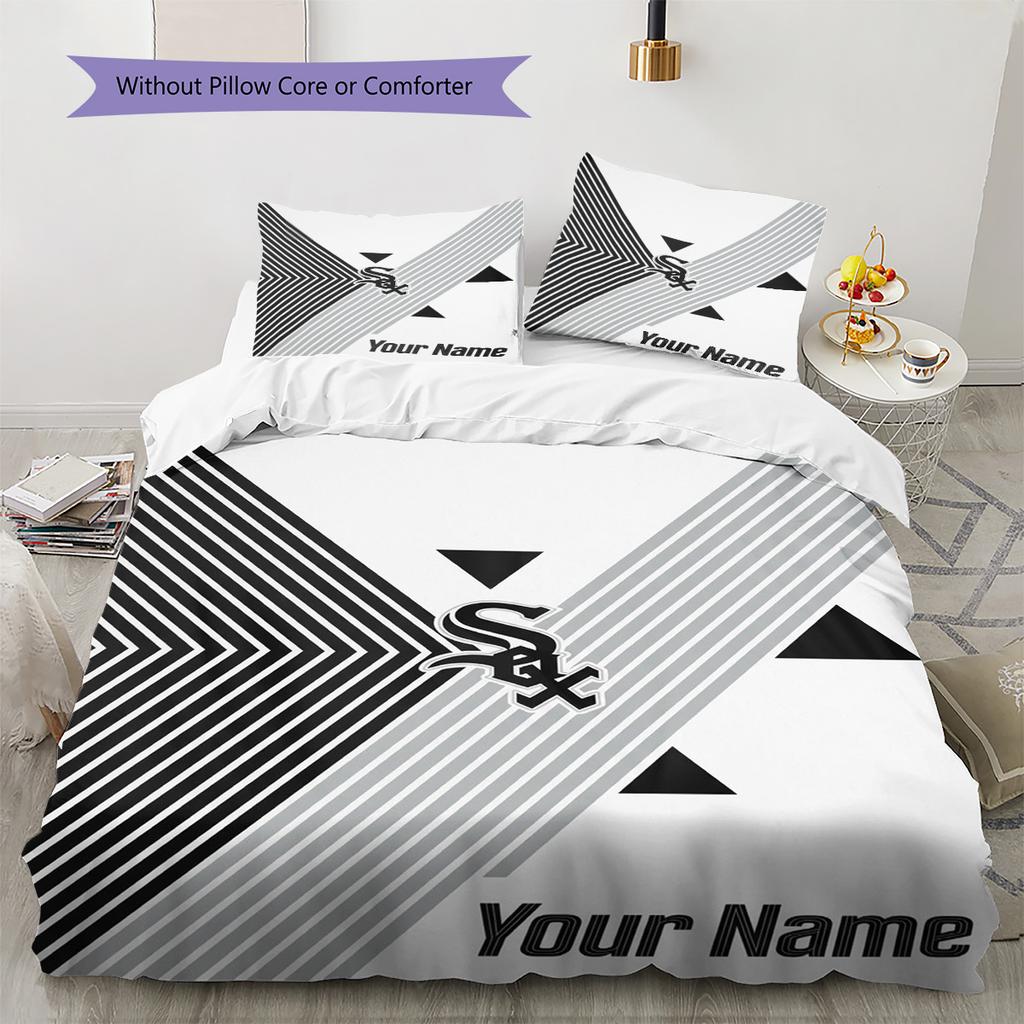 Name Custom Chicago White Sox Pattern Bedding Set Quilt Cover Pillowcase Home Decor Gift (1 * duvet cover + 2 * pillowcase, without core)
