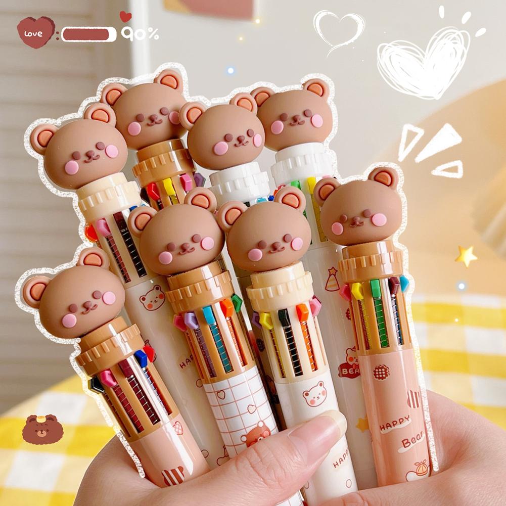 10 цветов, 0,5 мм, студенческая шариковая ручка с героями мультфильмов, красочные ручки с милыми животными, детский дневник, стационарные канцелярские принадлежности для рисования, скрапбукинга