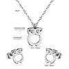 Fashion Cute Owl Charms Pendant Necklace Delicate Owls Animals Small Earrings Stud Titanium Steel Jewelry Set Young Teenagers