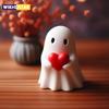 8.5cm White Cute Ghost Halloween Romantic Shelf Desk Decor Black Bat Resin Mini Statue Kawaii Heart Ghost Middle Finger Decor