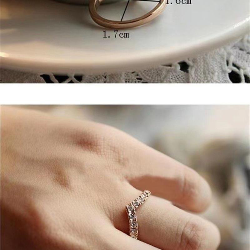 V-Shape Cubic Zirconia Ring for Women, Rose Gold Plated Stackable Band, Elegant Wedding Engagement Jewelry Gift