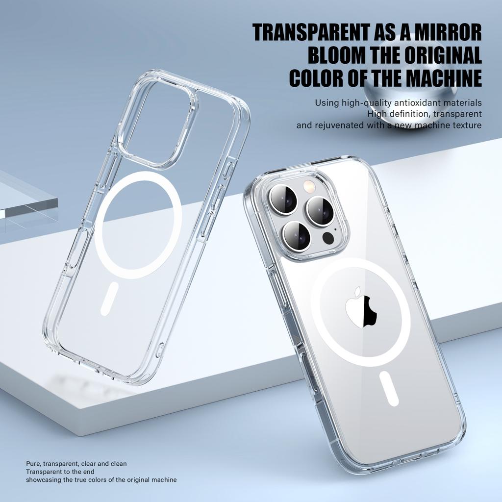 KEYSION Прозрачный чехол MagSafe для iPhone 16 Pro Max Silicone+PC Противоударный прозрачный чехол для задней панели телефона для iPhone16 15 Pro Max