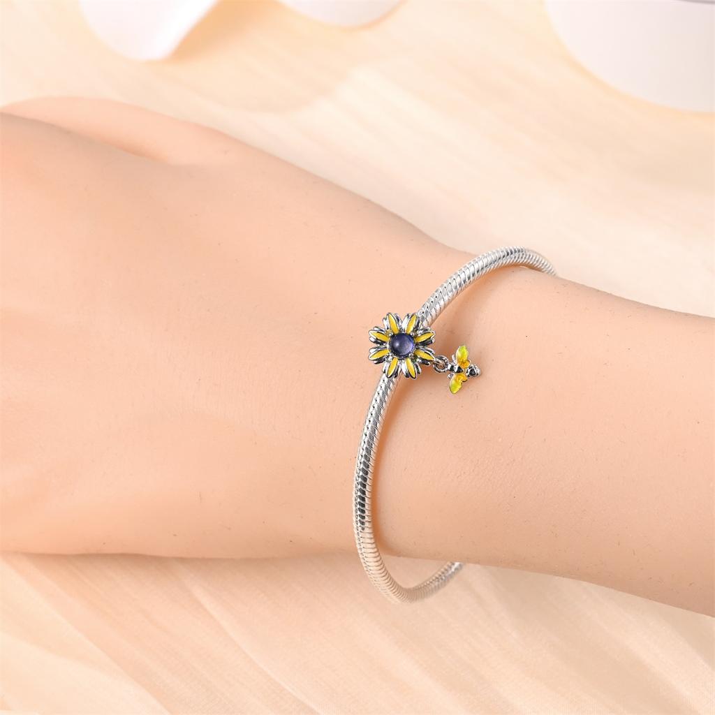 Подвеска Шарм Бусина Медь Золото Синий Бусины Тай Цзи Подходит для Оригинального Браслета для Изготовления Ювелирных Изделий Подарок на День Святого Валентина