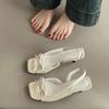 Exquisite and elegant square head bow open-toed sandals women's 2025 summer classic French temperament wear high-heeled sandals