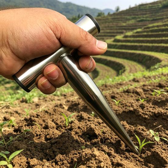 Stainless Steel Hand Dibber Plant Hole Digger Garden Planting Tool with T-Handle Soil Digging Tool for Planting Bulbs Tulips Daffodils Vegetable
