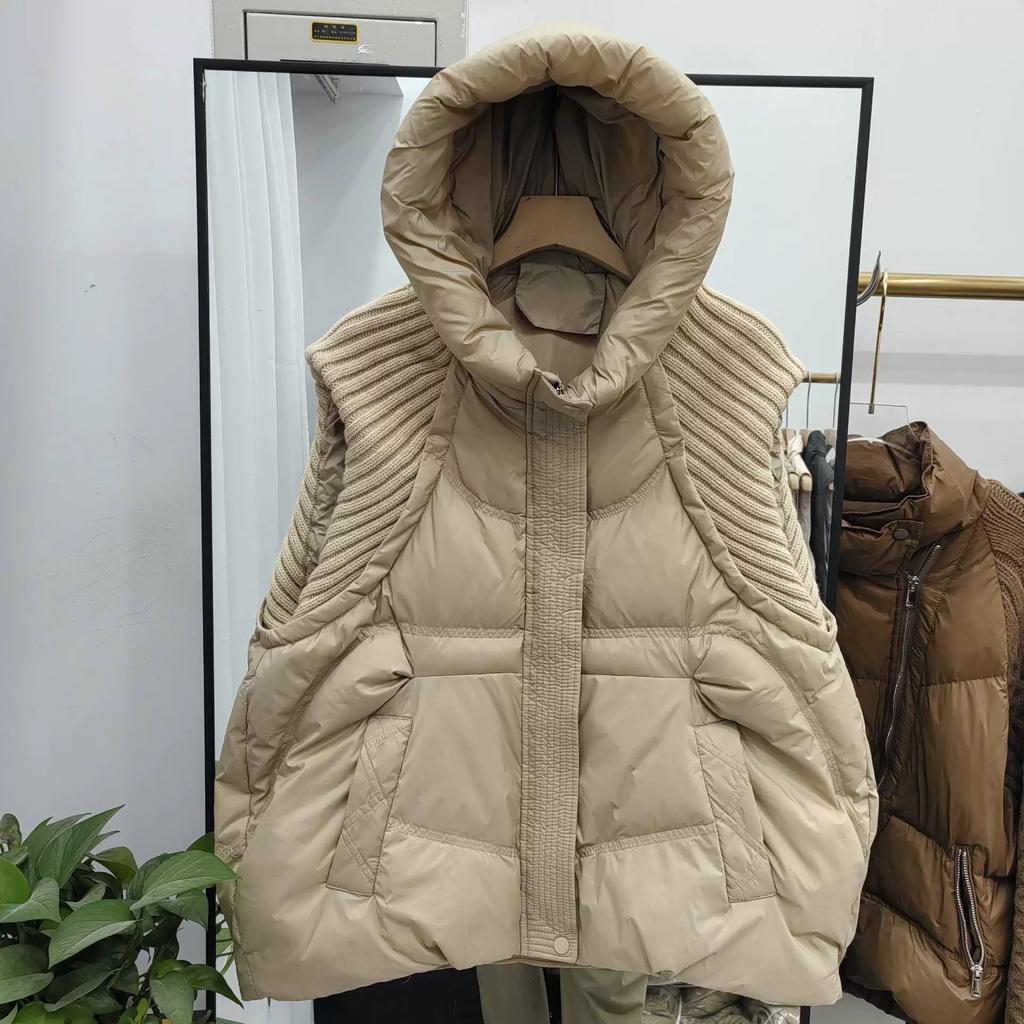 Трикотажный жилет с рукавами-пуховиками для женщин 2024 года, зимняя новая мода с капюшоном, теплый жилет для маленьких носков