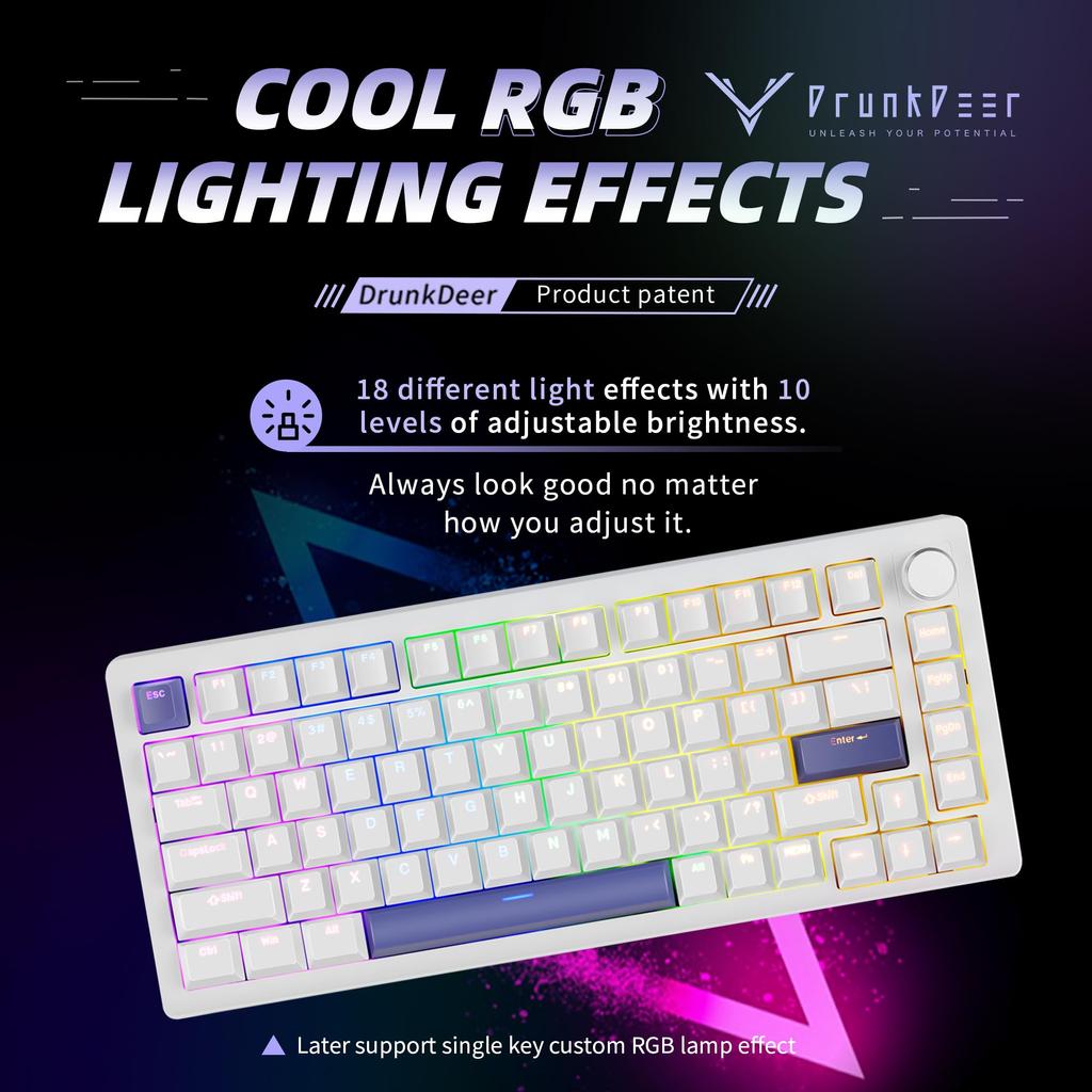 DrunkDeer A75 Rapid Trigger Keyboard Mechanical 82 Keys PBT Keycaps White Magnetic Switches OEM Profile Double Shot Custom