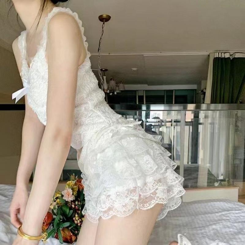 Леггинсы Cake Layer Bow Summer Thin Lace Anti-slip Three-point Airy Leggings Safety Pants для женщин