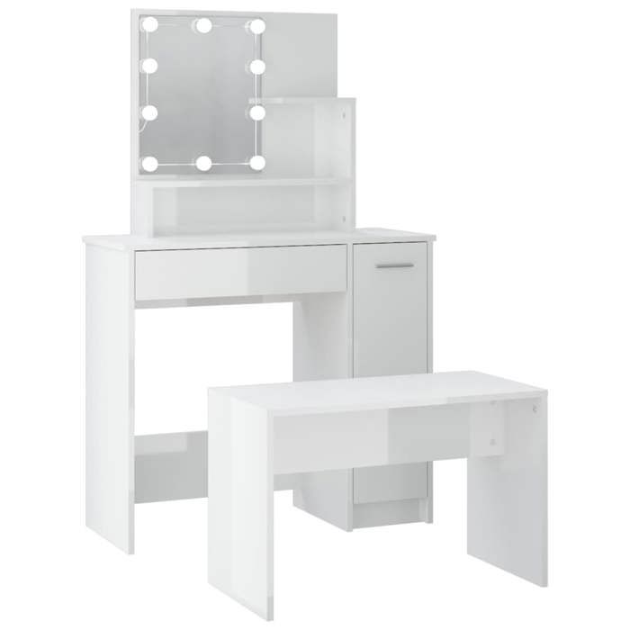 VidaXL Vanity Set with LED Cosmetic Table Makeup Vanity Jewelry Table Bedroom White 3114119