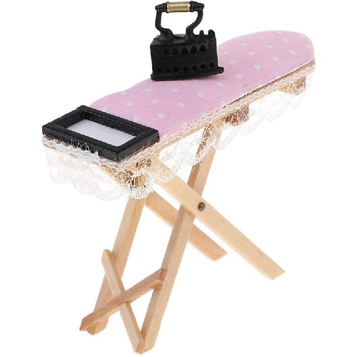 Dollhouse Furniture 1:12 Scale Miniatures Accessories Ironing Board Set Wooden Furniture Model Miniature Room Artificial House Decor Life Scene