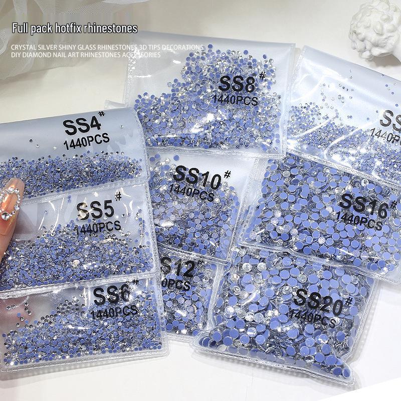Nail Art Rhinestones Set: 1440pcs Hotfix White Round Flat Back Stones for Nail Decoration.