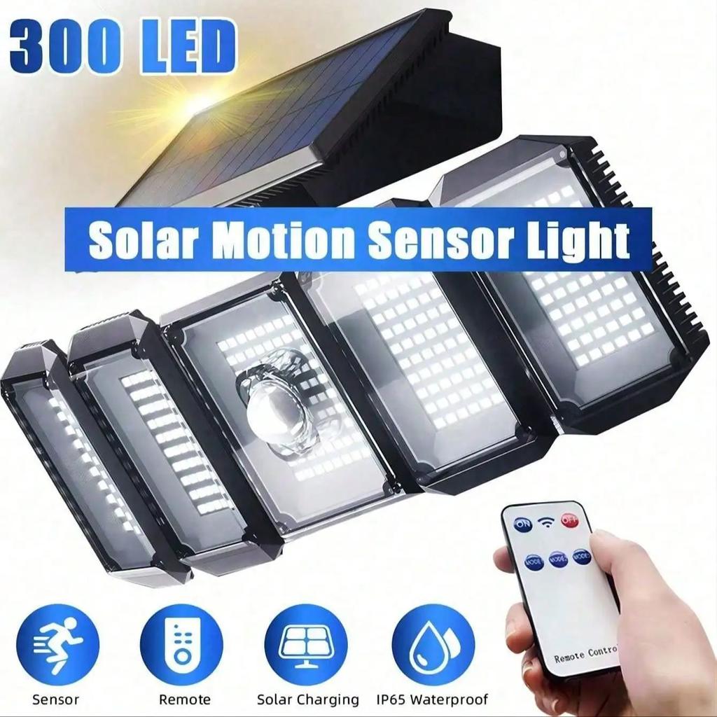 300 LEDs Solar Wall Lights Outdoor Indoor Garden Lights Motion Sensor Lamp Waterproof Powerful Solar Spotlight