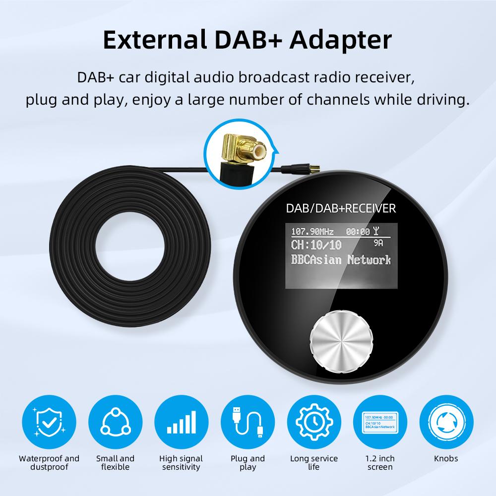 Автомобильный DAB/DAB+ радиоадаптер Портативное цифровое радио DAB FM-передатчик Музыкальный приемник Неограниченное количество предустановок
