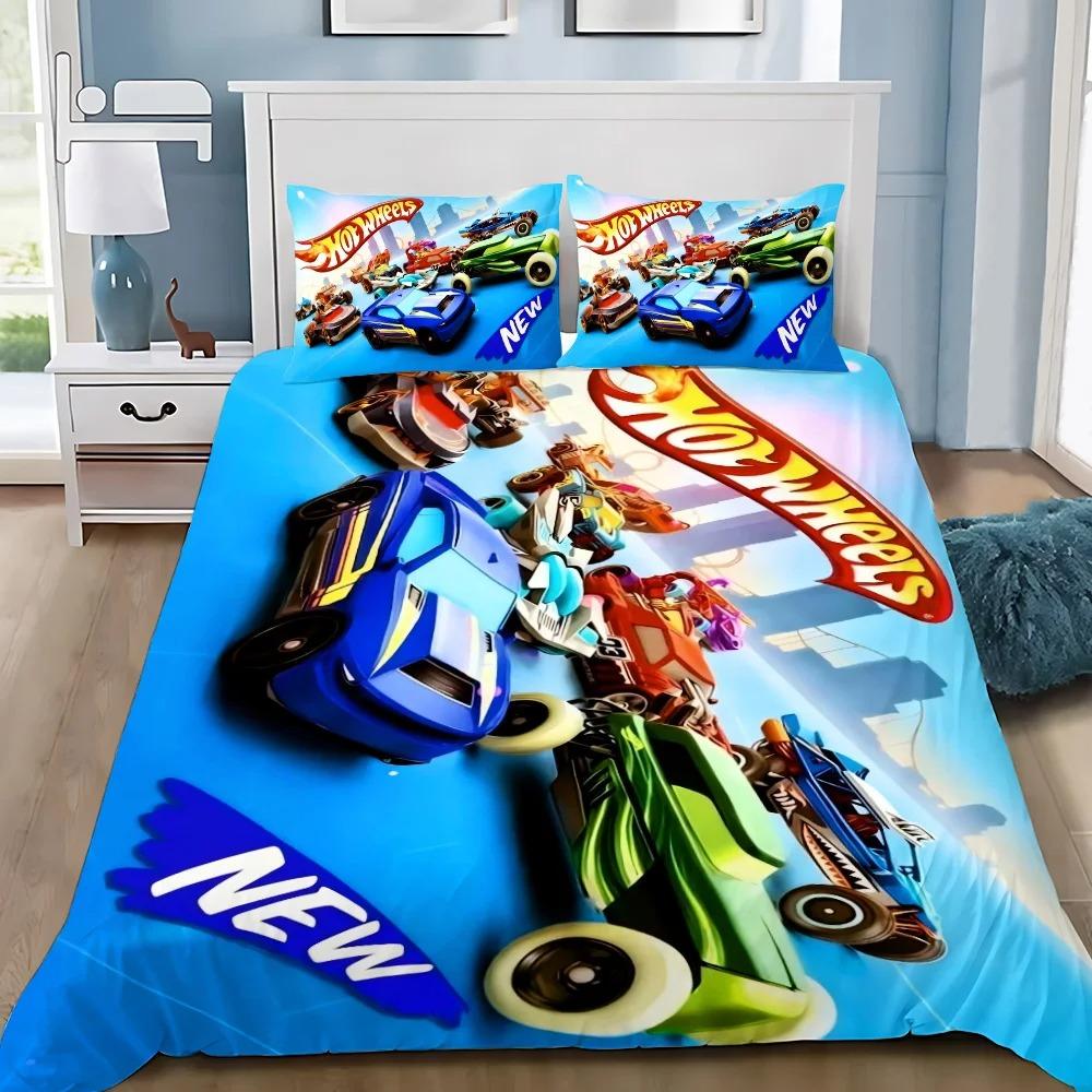 Пододеяльник Hot Wheels Cars Наволочка Комплект постельного белья Взрослый Мальчик Девочка Украшение спальни Детский подарок Односпальный Двуспальный Большой размер