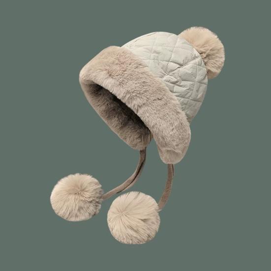 Женская стеганая шапка Зимняя теплая шапка с милым помпоном Защита ушей Пушистая шапка со шнурком для осени и зимы для улицы и повседневной носки