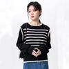 Французский вязаный свитер для женщин на весну и осень, новая нежная лоскутная рубашка контрастного цвета, полосатый верх-свитер.