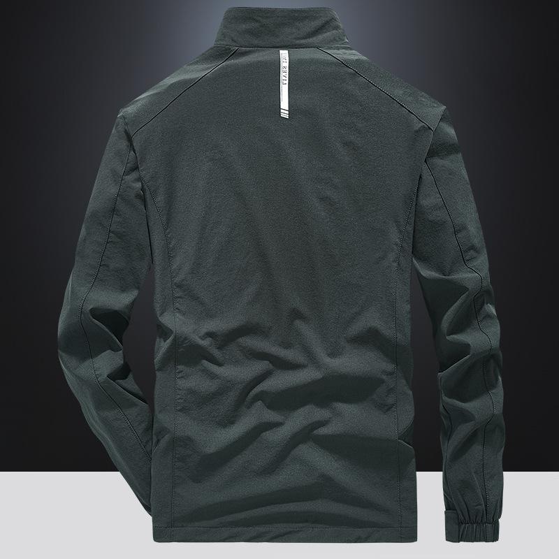 Мужская легкая куртка на весну и осень, куртка с длинным рукавом и воротником-стойкой, однотонная повседневная молодежная куртка с несколькими карманами на молнии