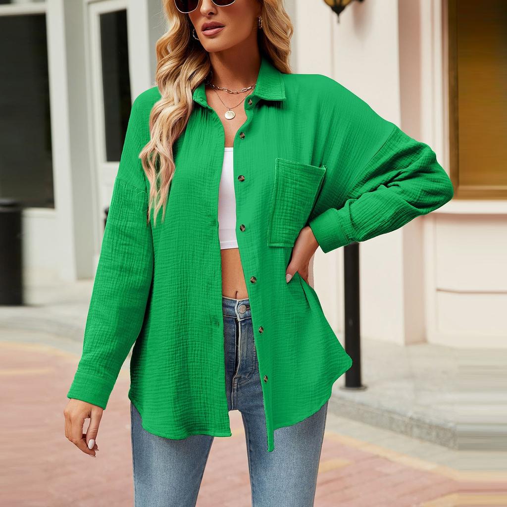 Women's Spring And Autumn Women's Casual V-neck Long-sleeved Button-up Shirt