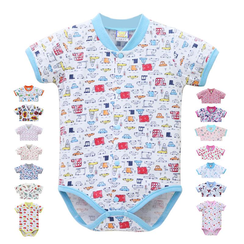 Baby 100% Cotton Short Sleeve Romper Boys And Girls Summer Printing O Neck Snap Button Newborn Clothing