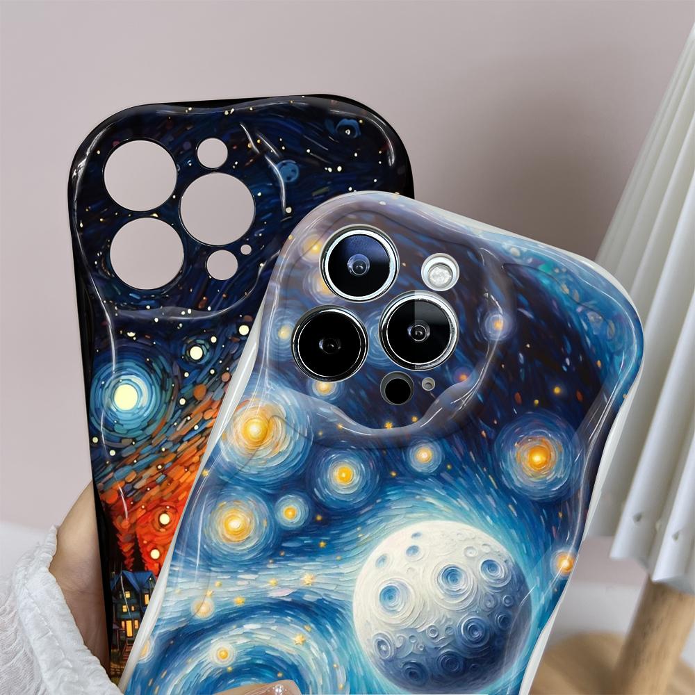 For iPhone 16 15 14 13 12 Pro Max Samsung S24 Ultra S23 S22 Plus Redmi Note 13 Pro Painting Starry Night Sunset Cream Texture Soft Silicone Case