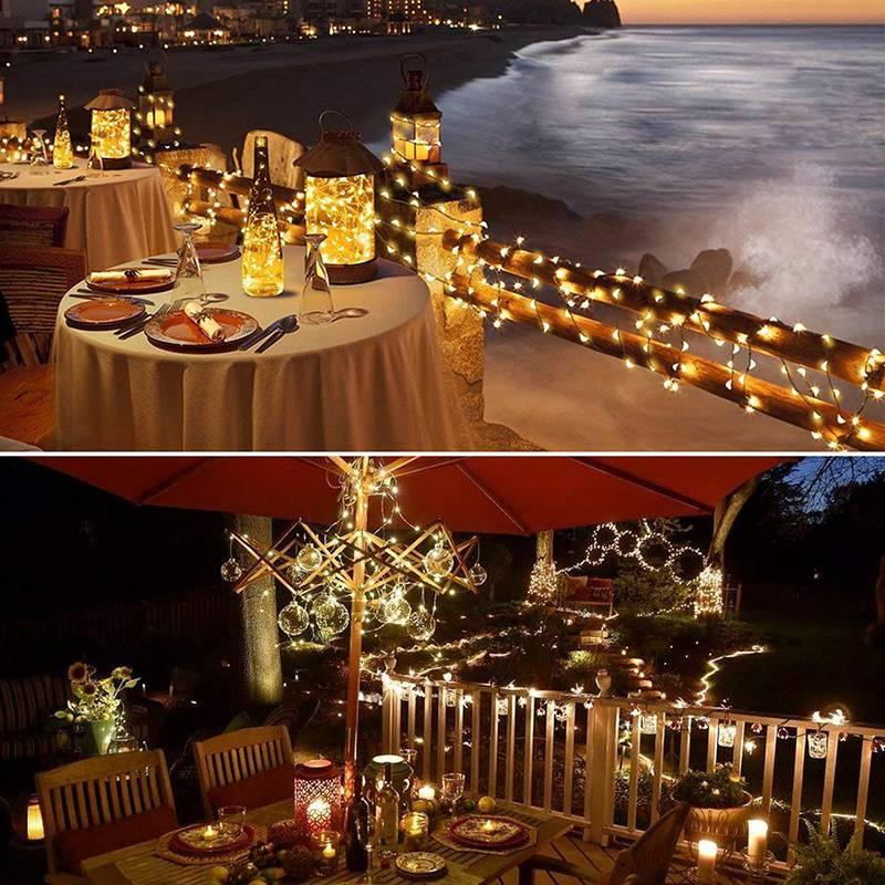 Медные водонепроницаемые патио, сад, рождественские рождественские огни, провода, огни солнечной энергии, 8 режимов