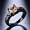 1 Pc Black Golden Color Princess Cut Champagne Stone CZ Claw Rings Wedding Band Jewelry Valentine's Day Gifts