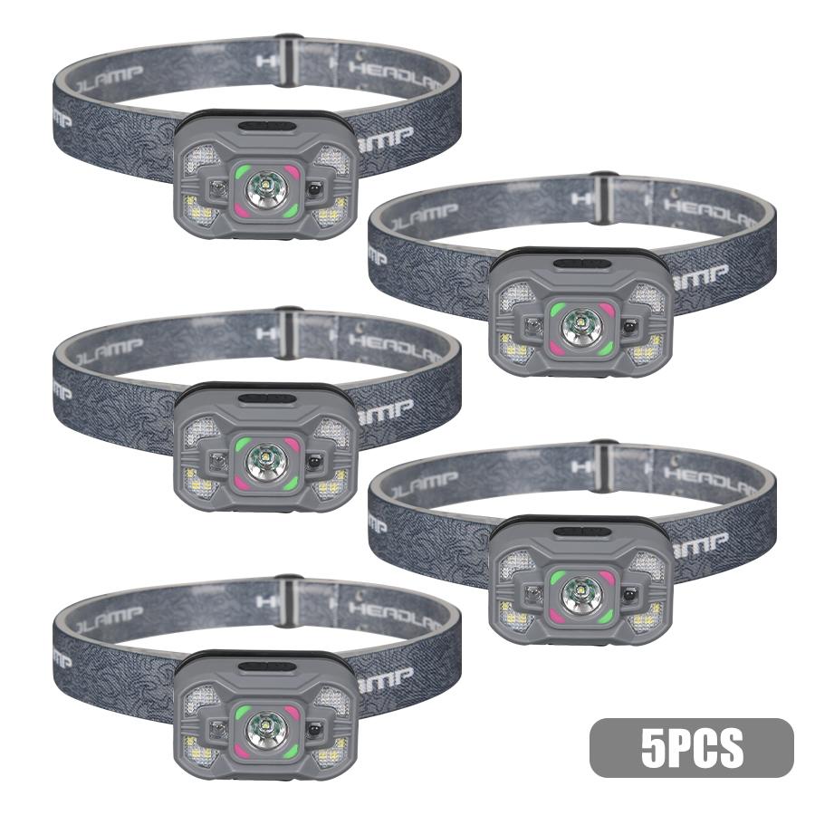 Светодиодные налобные фонари с датчиками для наружного использования, перезаряжаемые через USB, с 4 режимами аварийного рабочего освещения, водонепроницаемый налобный фонарь для кемпинга