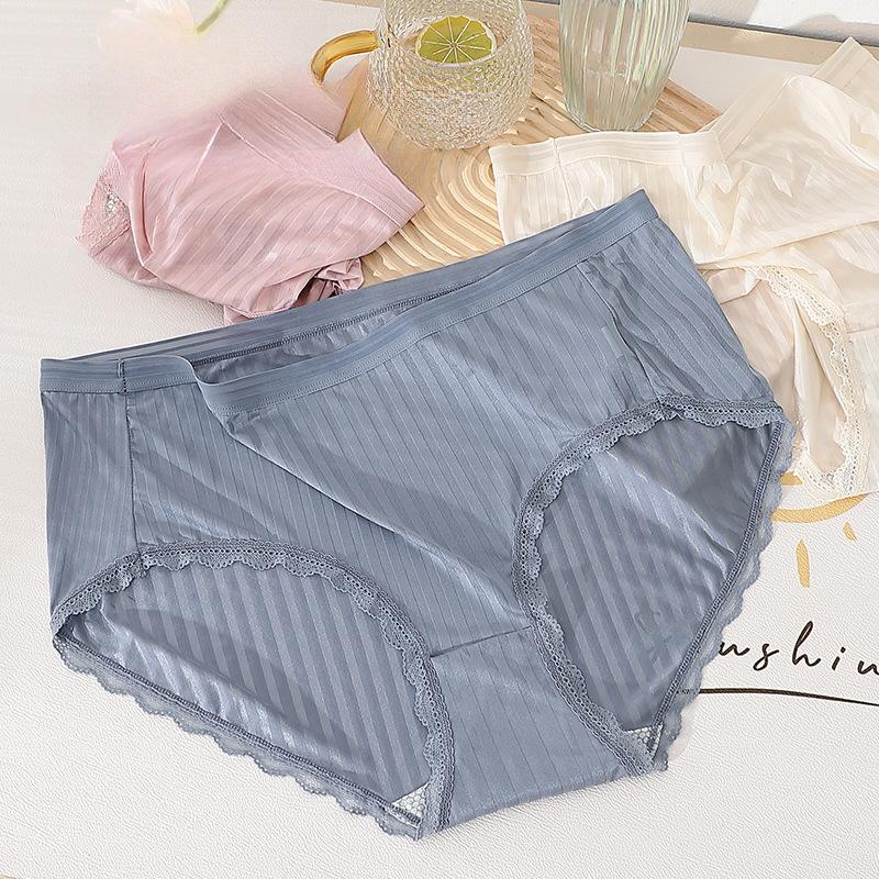 Fat and Plus Size Ice Silk Panties Sexy Transparent Lace Mid Waist Women’s Panties