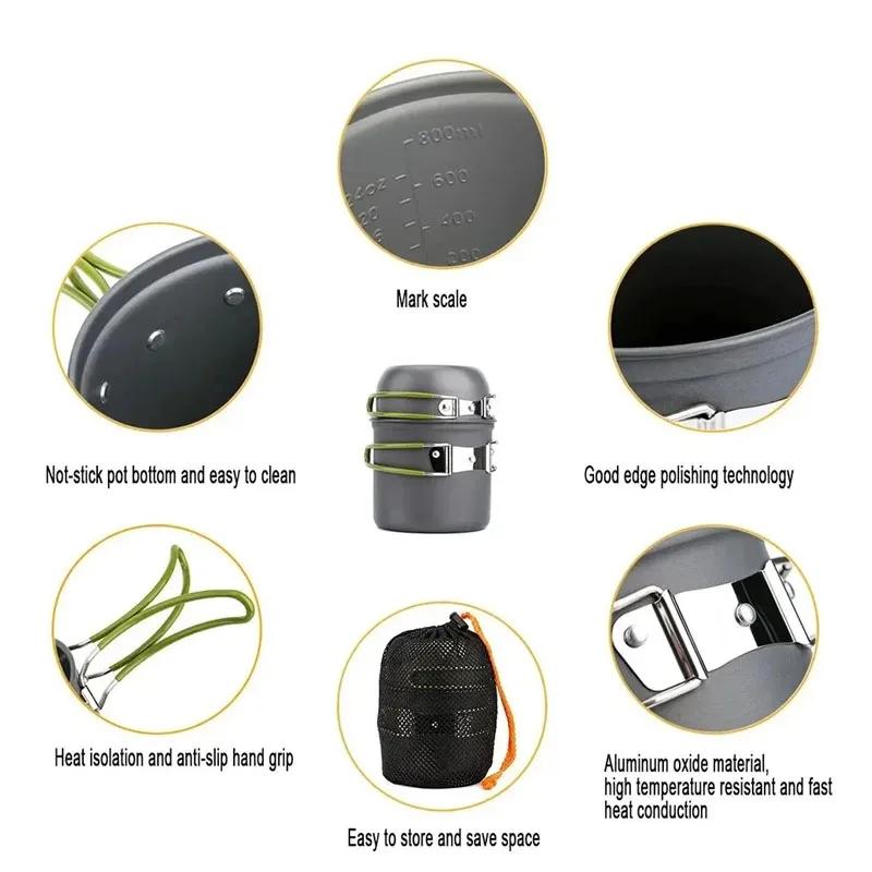 Набор посуды для кемпинга, сверхлегкий набор походных горшков, посуда для приготовления пищи на открытом воздухе для пеших прогулок, треккинга, пикника, рыбалки, альпинизма