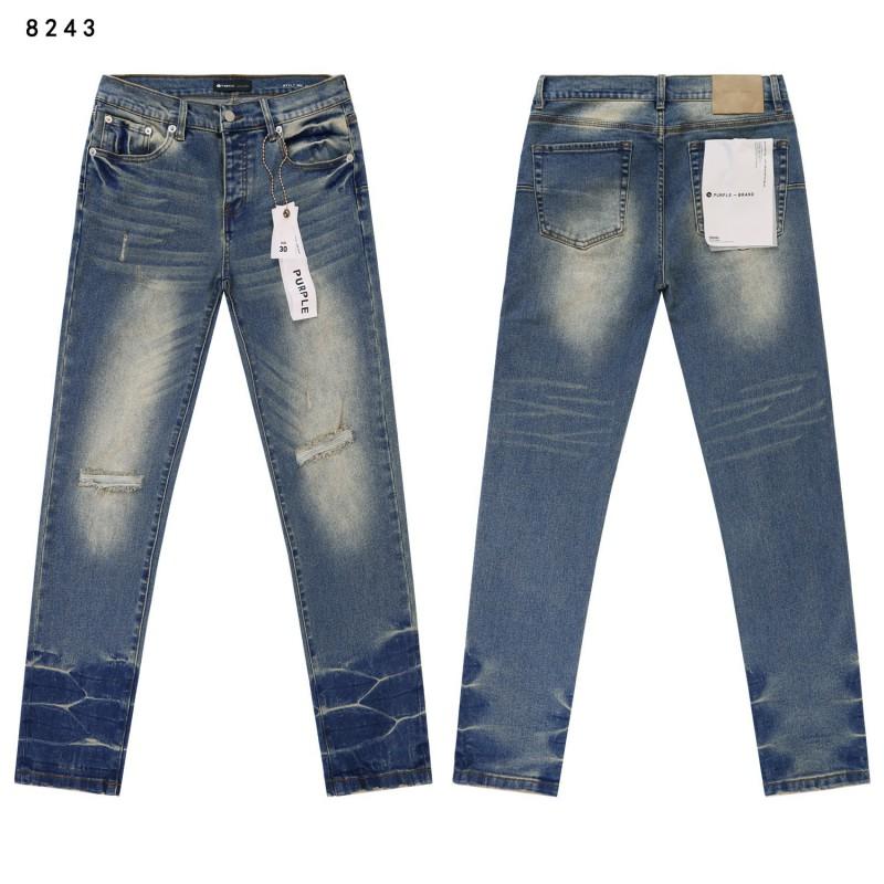 Mens Slim Fit Distressed Straight Leg Denim Jeans - Mid Rise Light Wash Youth Streetwear Style