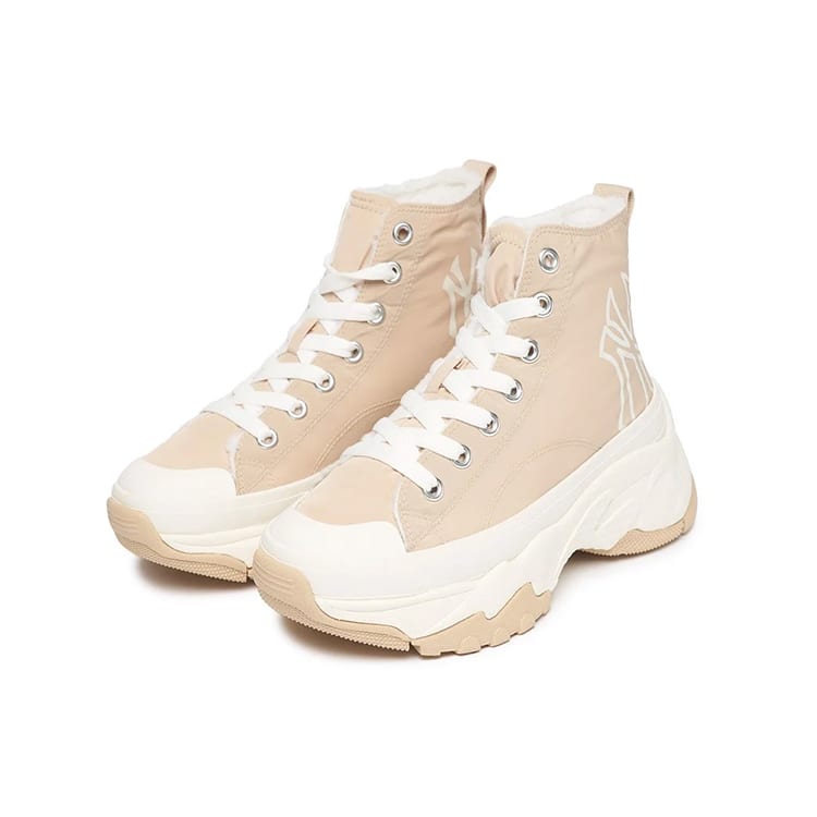 MLB Chunky High Slip Resistant Abrasion Resistant High top Canvas Shoes Unisex Beige 3ASHU4216-50BGS