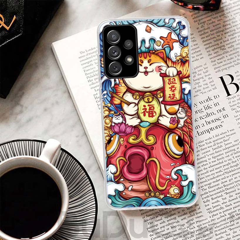 Счастливый Кот Манеки Неко Японский Чехол Для Samsung Galaxy A52 A42 A32 A22 A12 A02S Чехол Для Телефона A50S A51 A41 A31 A21S A40 A30 A20E A