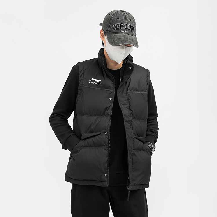 Li Ning однотонный повседневный жилет на молнии с воротником-стойкой, мужские жилеты, черный YMMT013-1