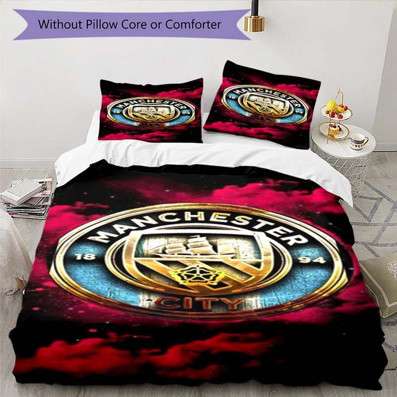 Manchester City F.C Printed Pattern Duvet Cover Set – includes 1 duvet cover and 2 matching pillowcases Bedroom decor Christmas gifts