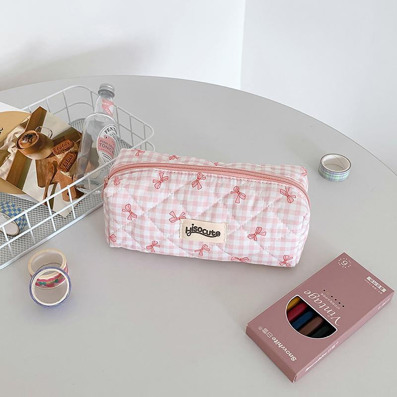 Ins Style Simple Bow Цветочный Печатный Пенал Студенческая Канцелярская Сумка Для Хранения Пишущие Инструменты Чехол Косметичка Школьные Принадлежности