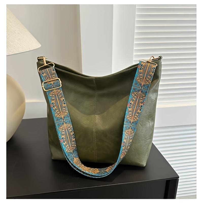 Bohemian Style Women's Shoulder Bag Large Capacity Vintage Wide Strap Casual Crossbody Bag