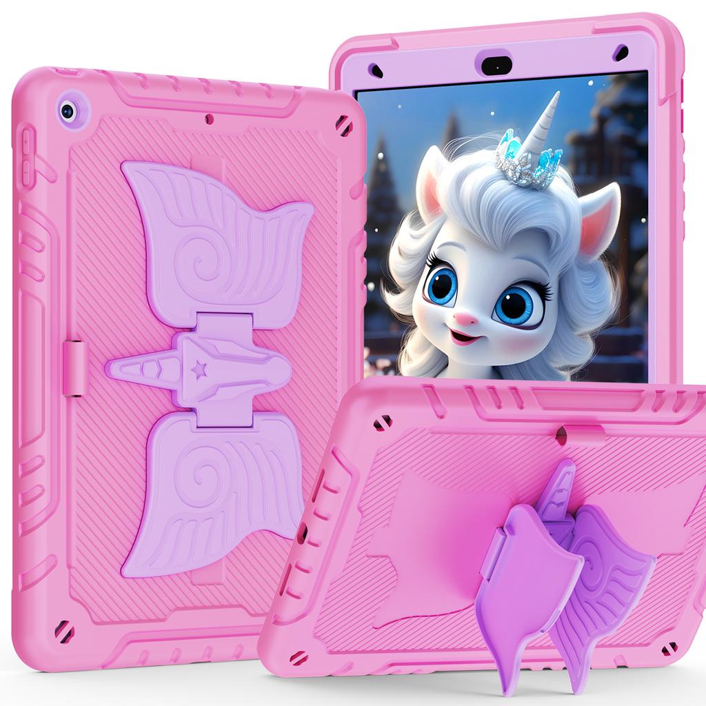 For iPad 10.2 (2021)/10.2 (2019)/10.2 (2020) Case Silicone+PC Drop-resistant Tablet Cover with Unicorn Kickstand