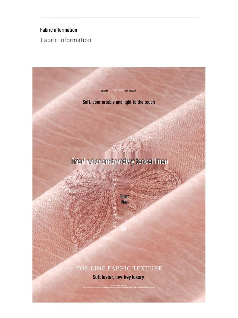 Tencel Linen A-line Dress with Butterfly Embroidery - French Style Slimming Fit for Women