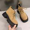 Fashion Chunky Heel Platform Boots Women 2024 Autumn Winter Thick Bottom Non-slip Lace-up Boots Retro Faux Suede Ankle Boots for Women