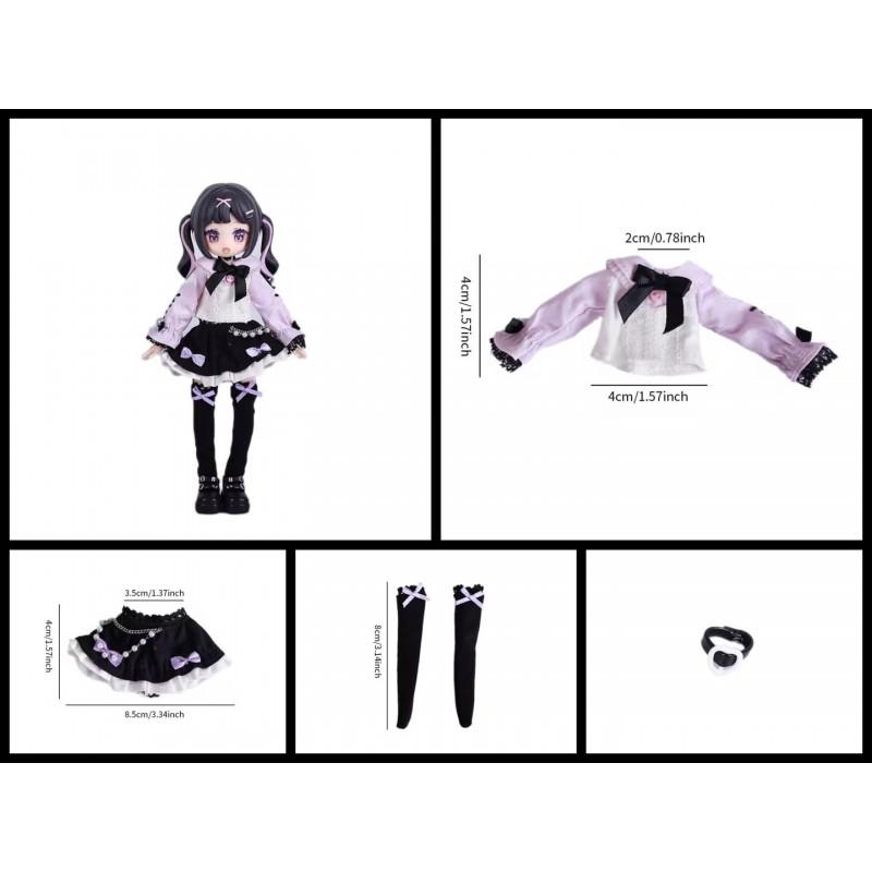 12-inch BJD Doll Outfit Purple Lace Cat-themed Skirt Set Fashion Accessory Customizable Dolls
