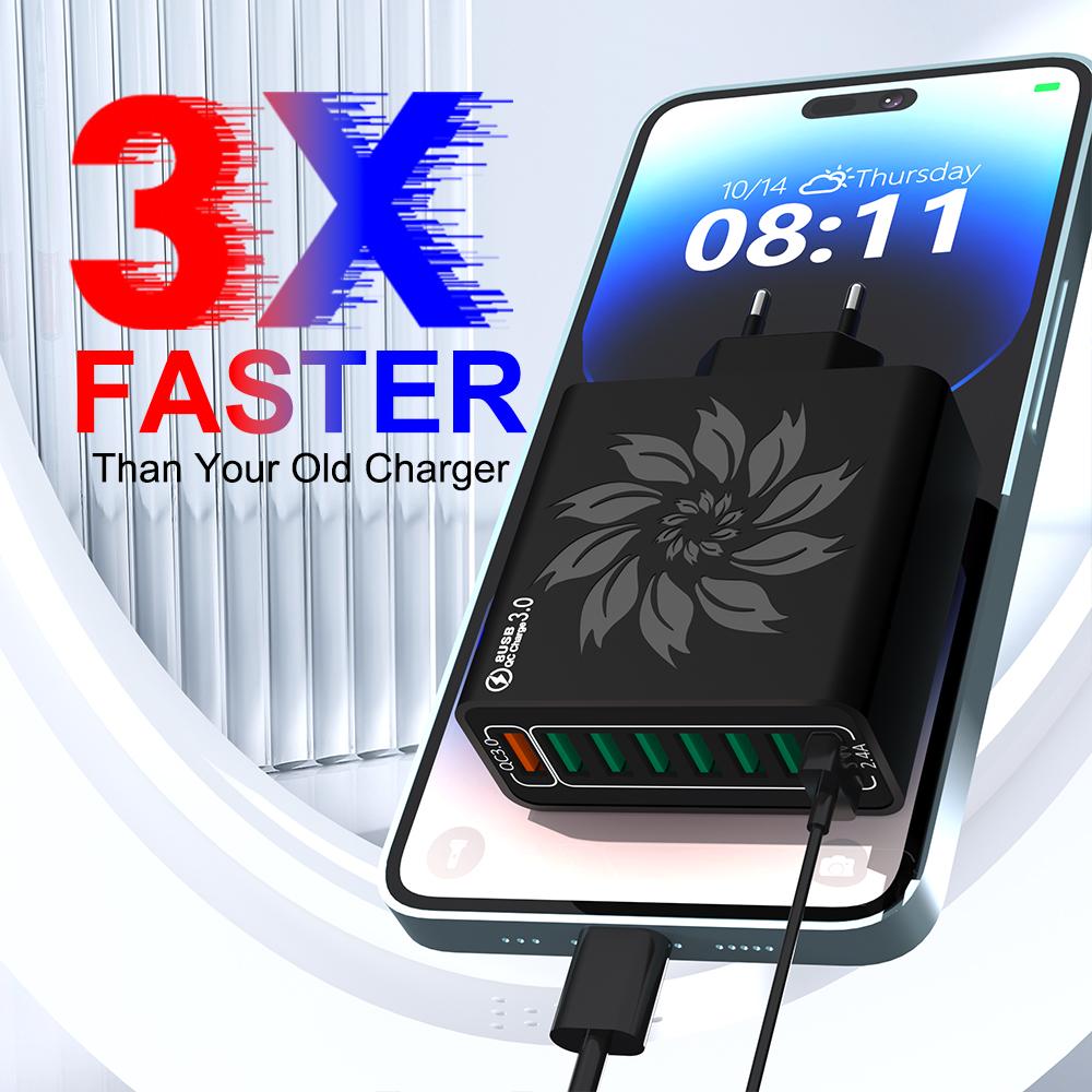 8 портов USB QC 3.0 быстрое зарядное устройство EU US KR Plug 65W быстрое зарядное устройство адаптер питания для iPhone 15 Xiaomi Samsung настенный разъем для быстрой зарядки